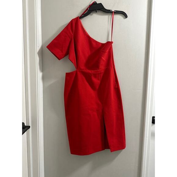 JILL STUART Red One Shoulder Cut-Out Slit‎ Stretch Crepe Dress 10 - Picture 2 of 8